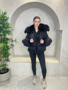 Black Luxury Fur Collar Jacket Versatile Design