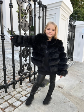 Essential Casual Look Flexible Side Gussets Black Childrens Faux Fur Coat