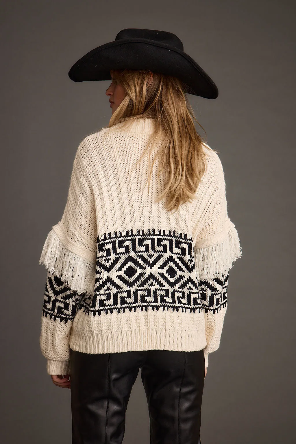 Bozeman Cream Printed Fringe Sweater Photography Mountain