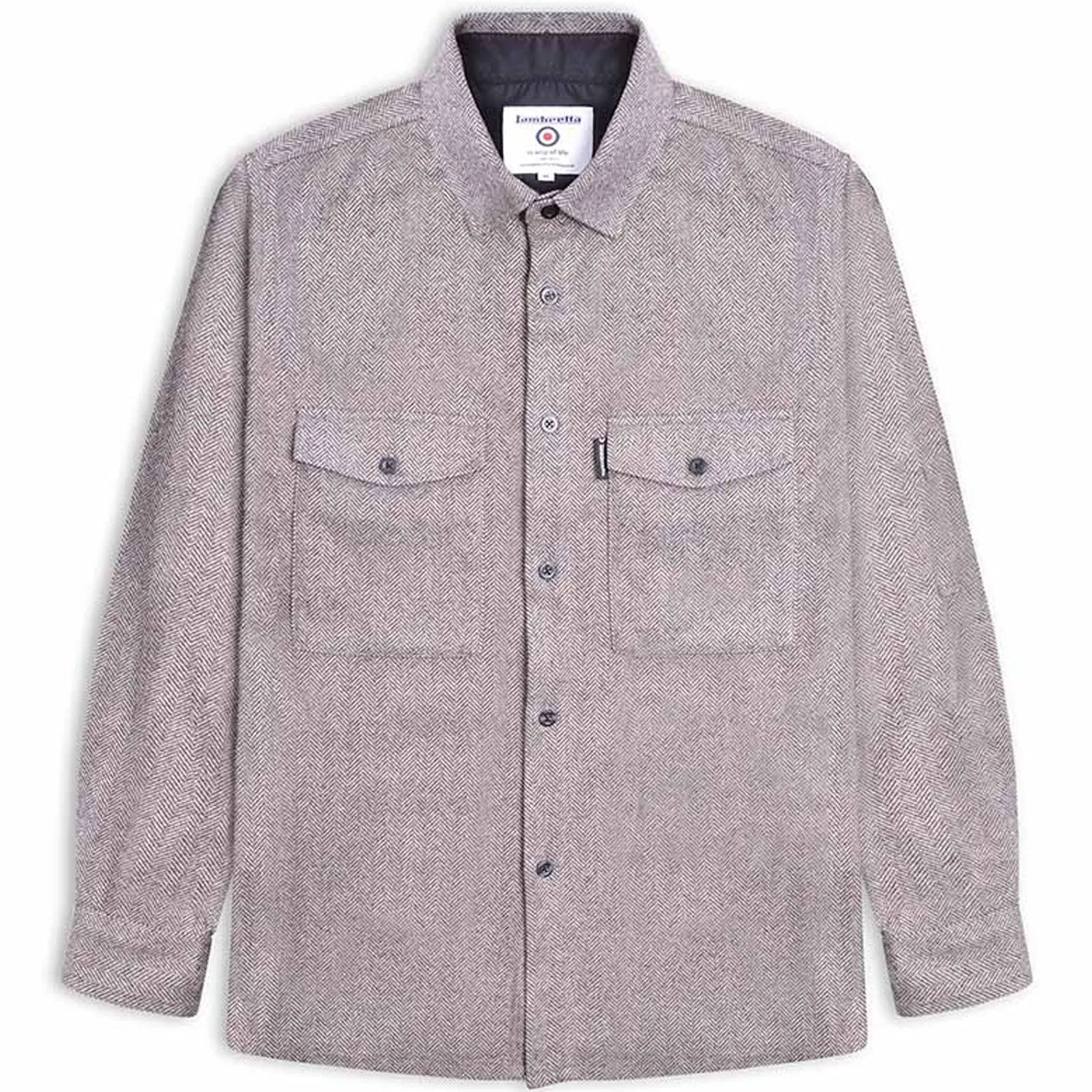 Lambretta Mens Herringbone Overshirt - Beige/Brown Country Escape Work Appropriate