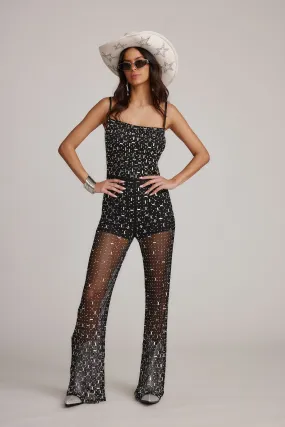 Shania Black Mesh Rhinestone Jumpsuit Evening Look