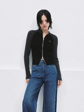 Lattice Ventilation Weave Two Tone Knit Cardigan