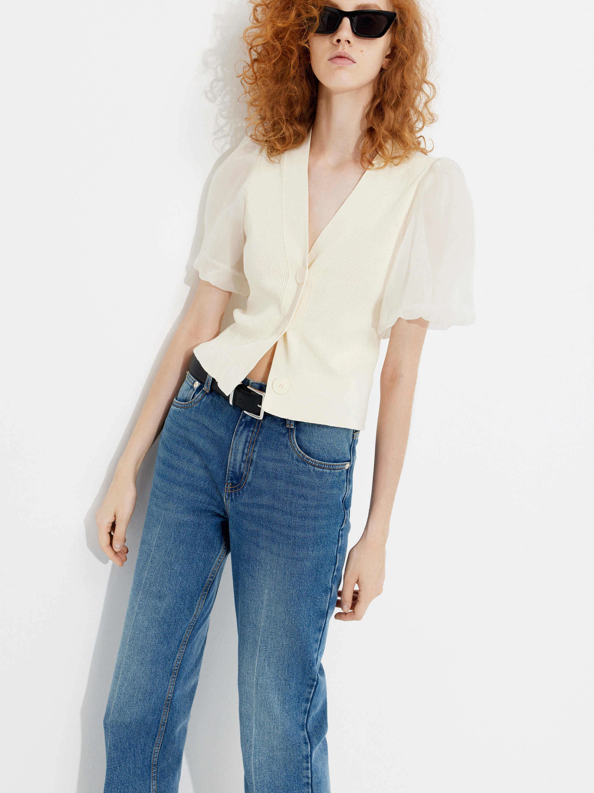 UV Protection Finish Cotton Blend Crop Knitted Cardigan