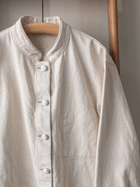 DoubleLayeredHem Cotton Linen Mix Painters Work Jacket / Ecru Denim