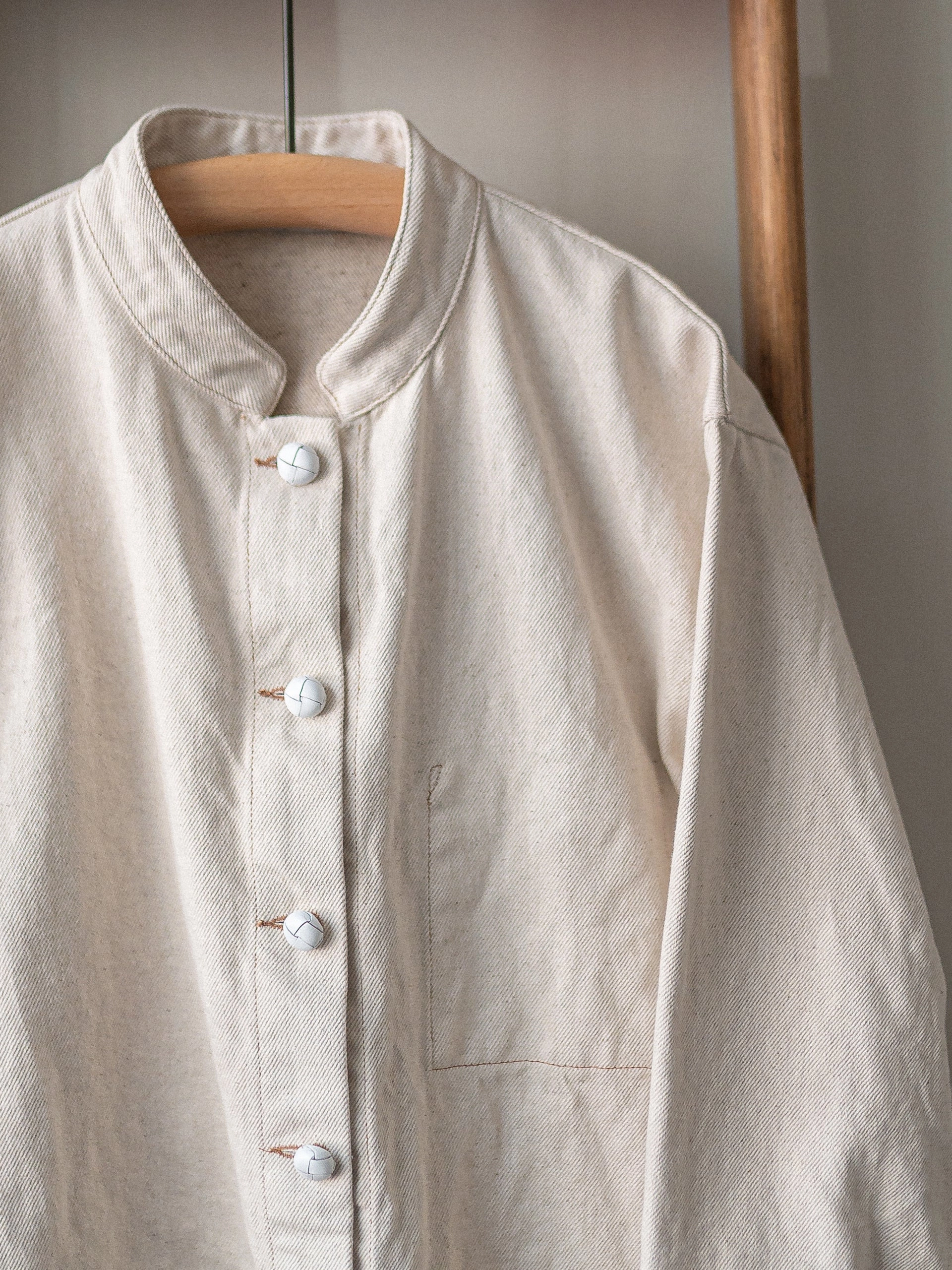 Cotton Linen Mix Painters Work Jacket / Ecru Denim Minimalist Aesthetic