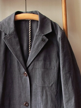Cotton Linen Shop Coat / Grey Low Profile Fastening