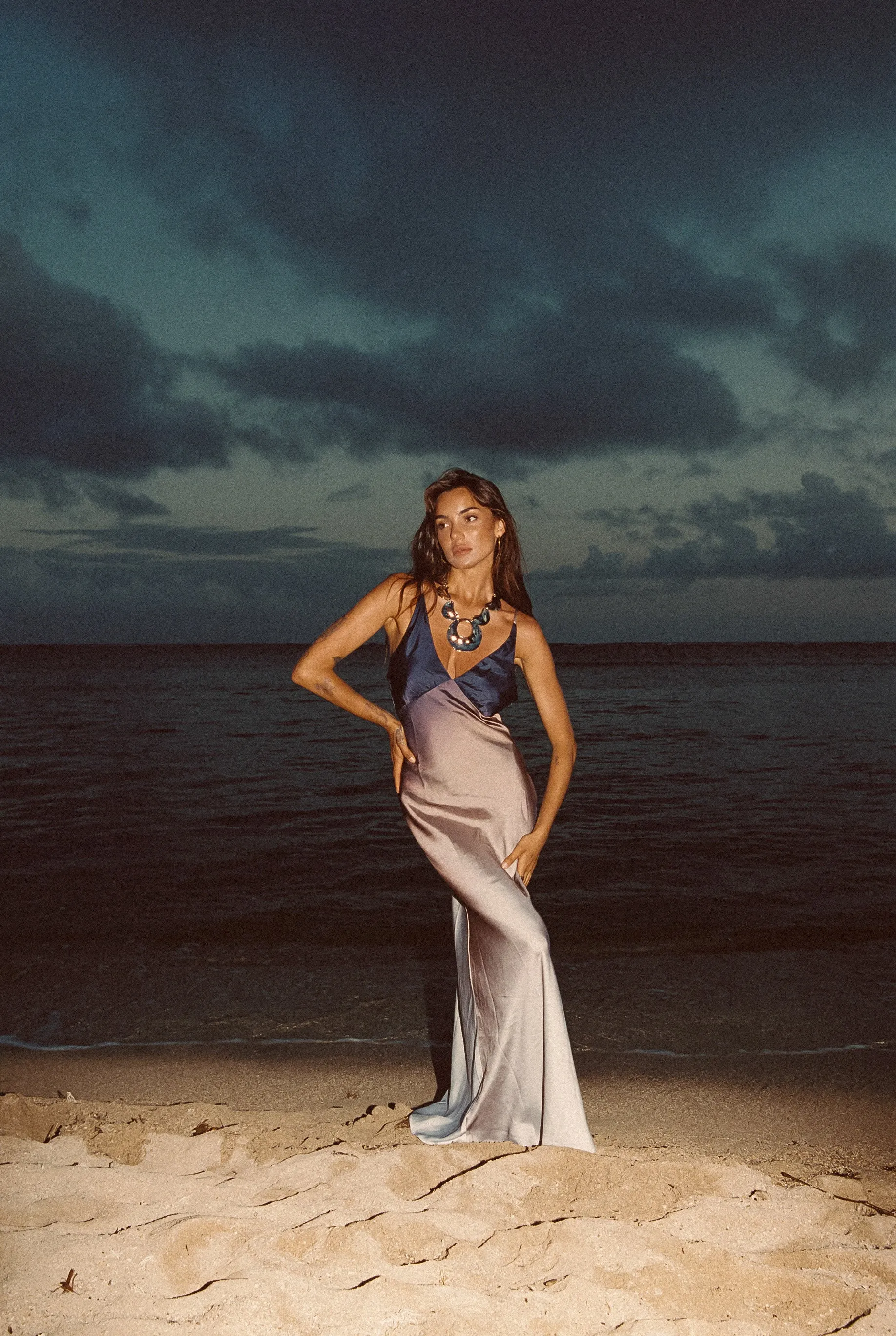 Mirabella Brown Satin Ombre Maxi Dress Morning Glow Weekend Style