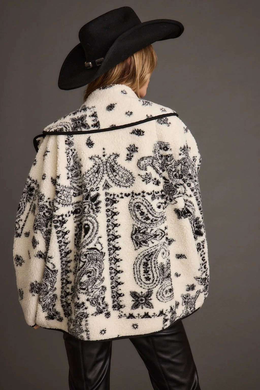 Coyote Printed Sherpa Jacket Sheet Hemmed
