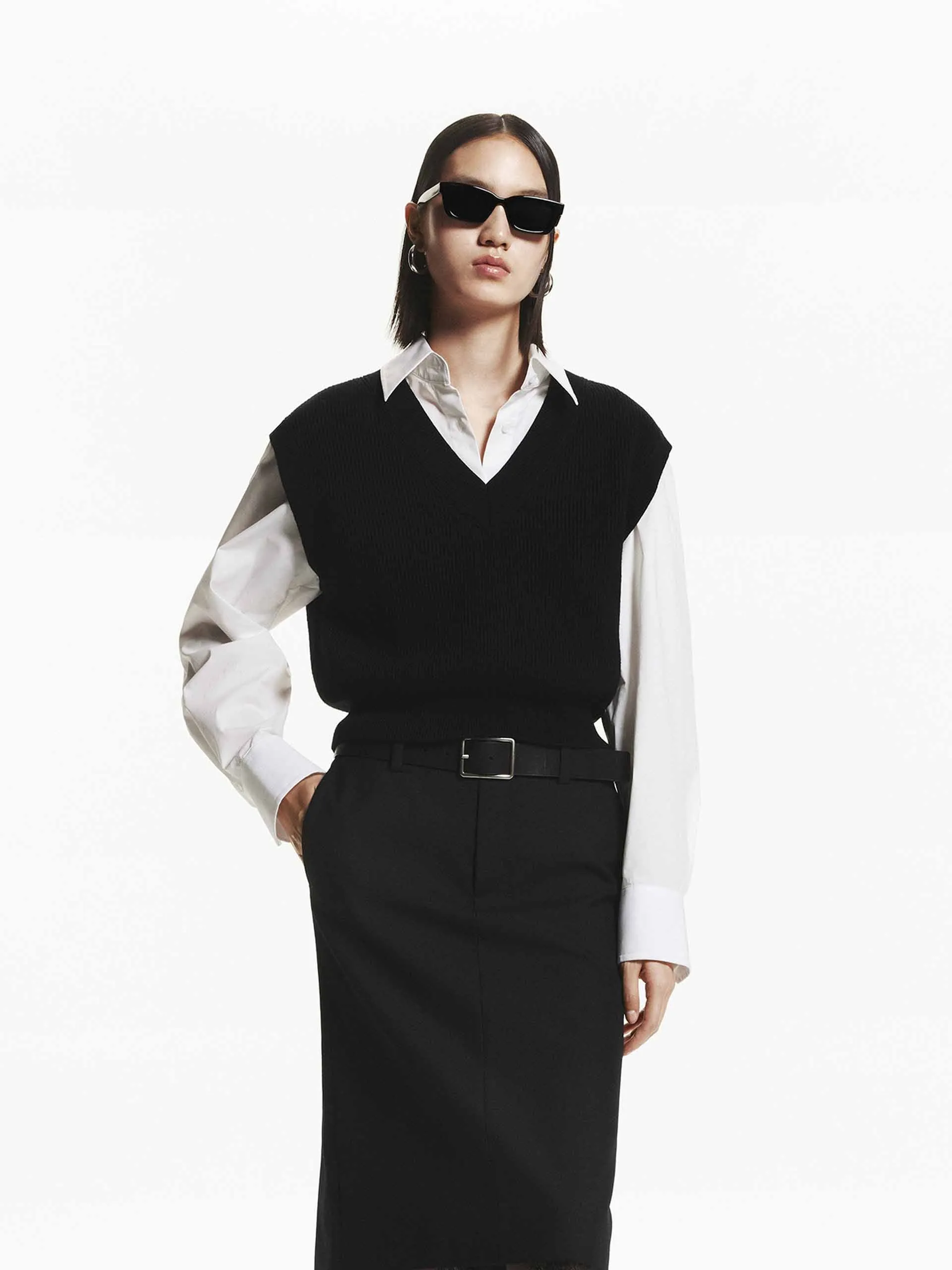 Stylish Layers Shirt and Knit Vest Set