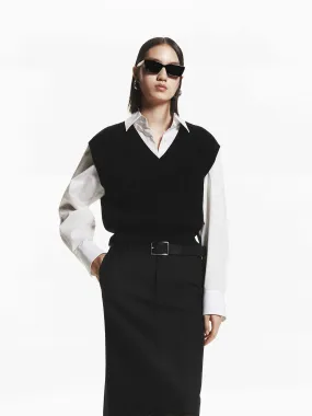 Brushed Interior Shirt and Knit Vest Set