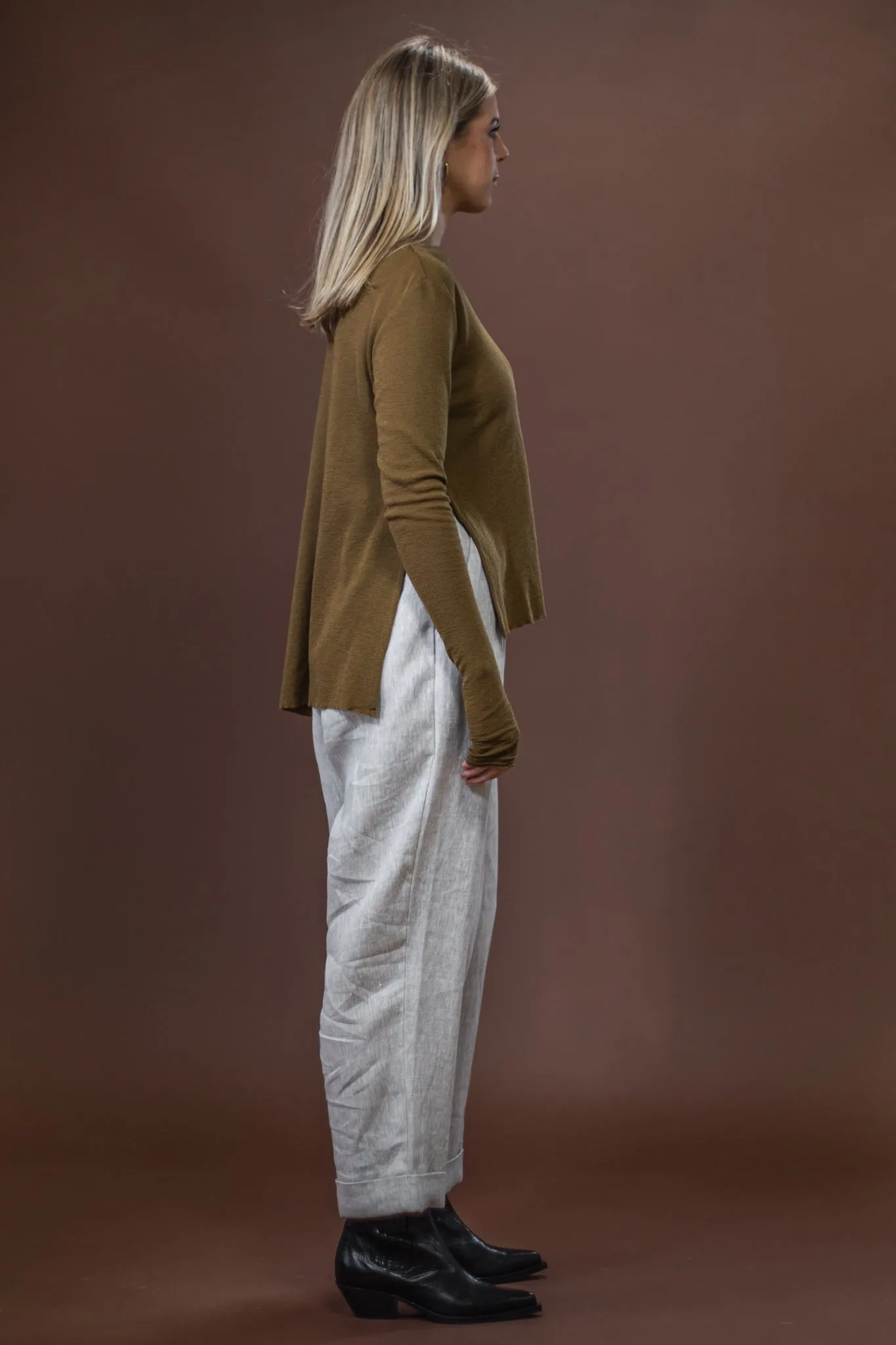 Merino With High Slits | Bronze Trendy Layering Essential Comfort