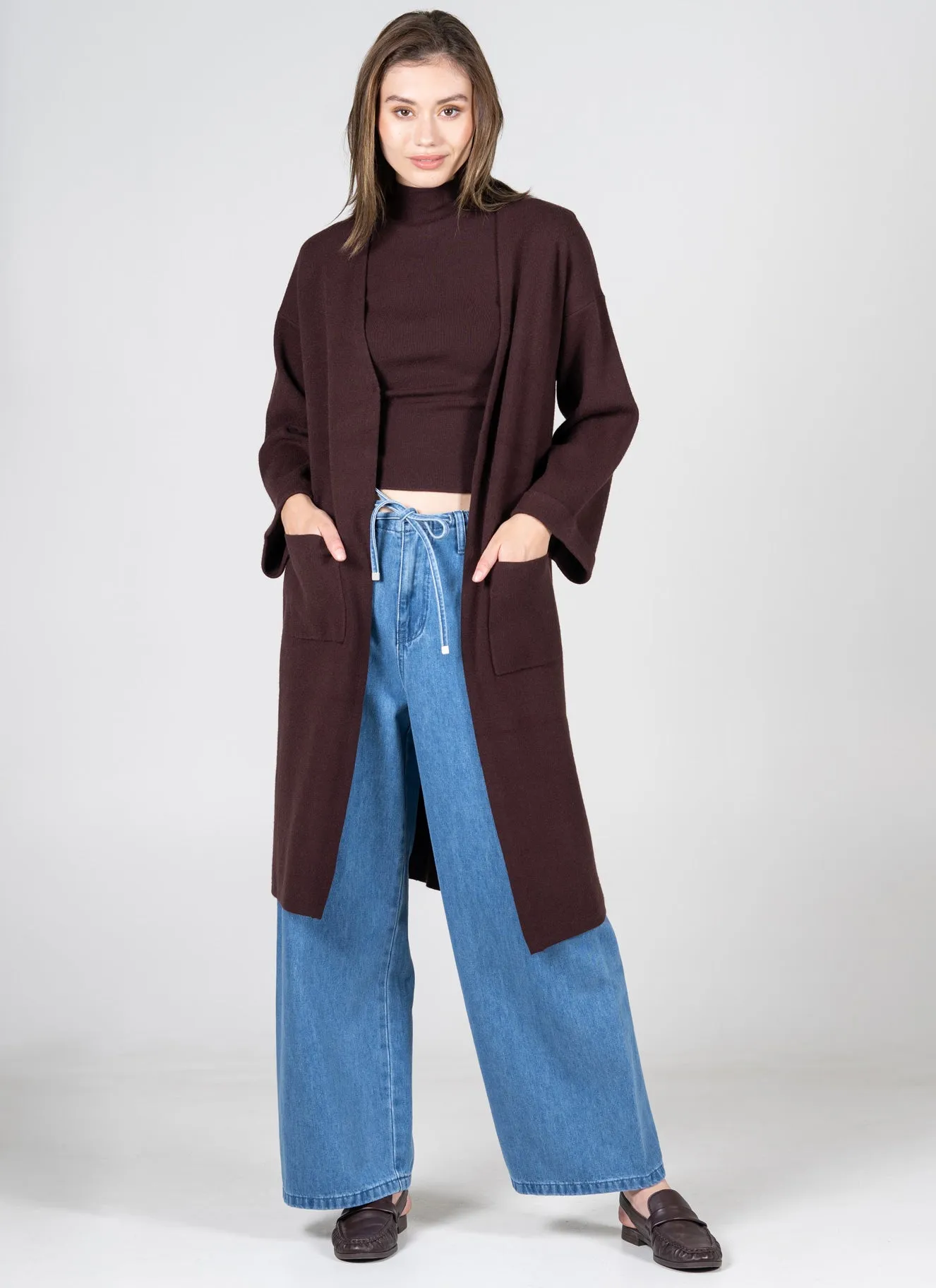 Stylish Knit Look Quick Comfort Wear Knit Long Cardigan