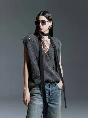 Effortless Warmth Crystal Decoration Knit Vest