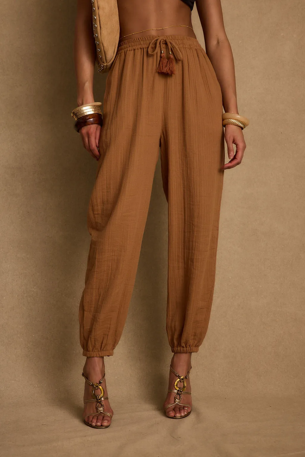 Midsummer Clay Linen Joggers Flexible Leg