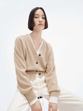 Breathable Honeycomb Weave Cropped Wool Knitted Cardigan