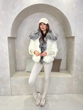 Cream Luxury Fur Trim Jacket QuickDry Fabric