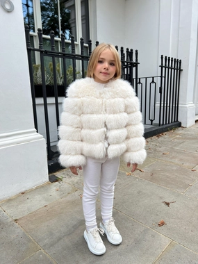 Cream Childrens Faux Fur Coat AntiStaticFinish