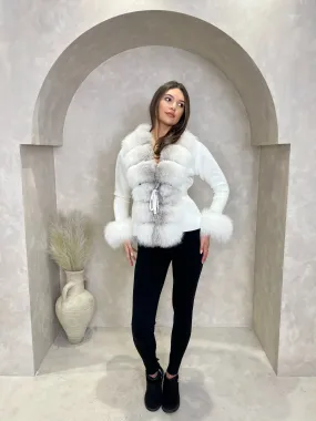 Casual Work Look All Seasons Cream/Two Tone Luxury Fur Cardigan