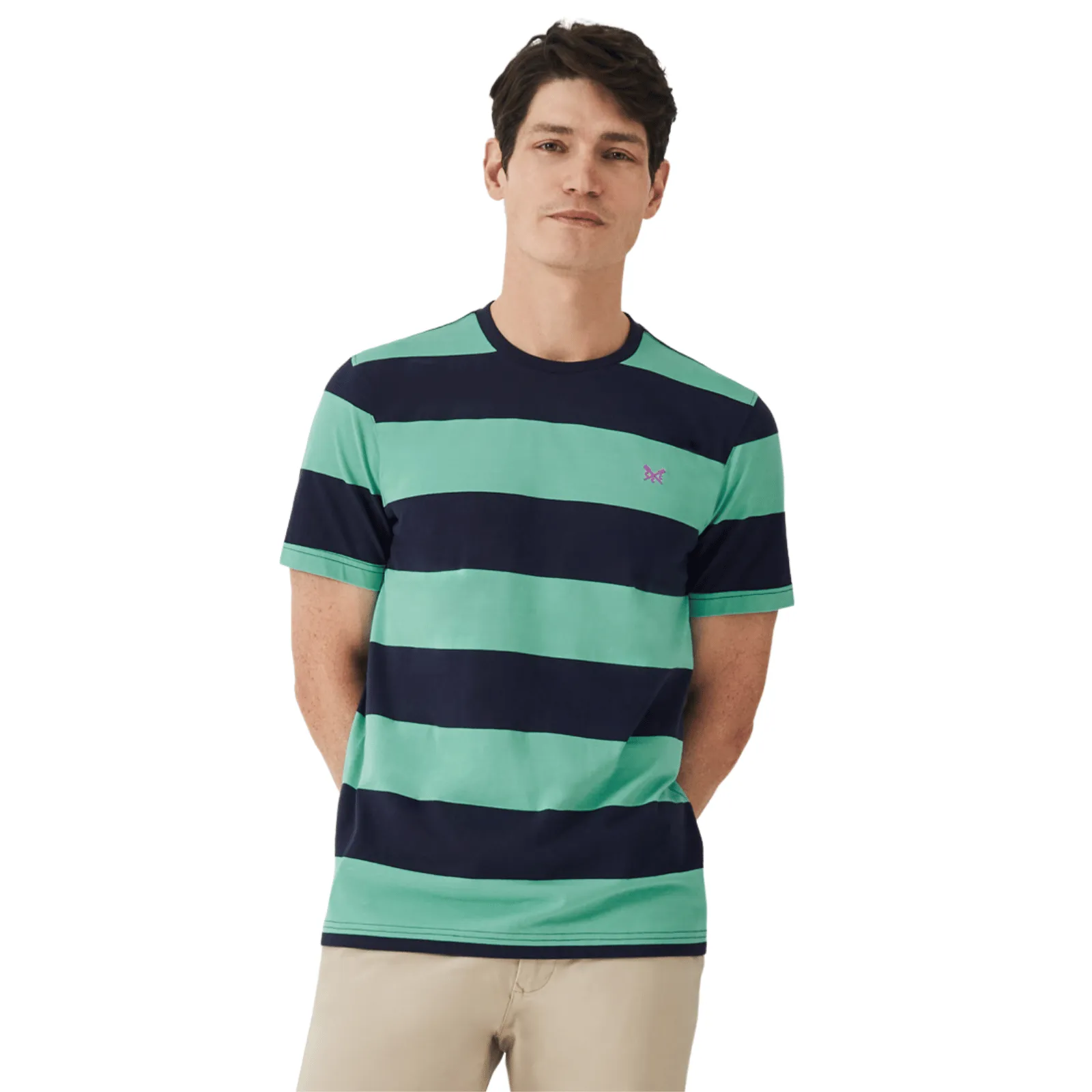 Crew Clothing Mens Newton Stripe T-Shirt WideNeckline SnagProof