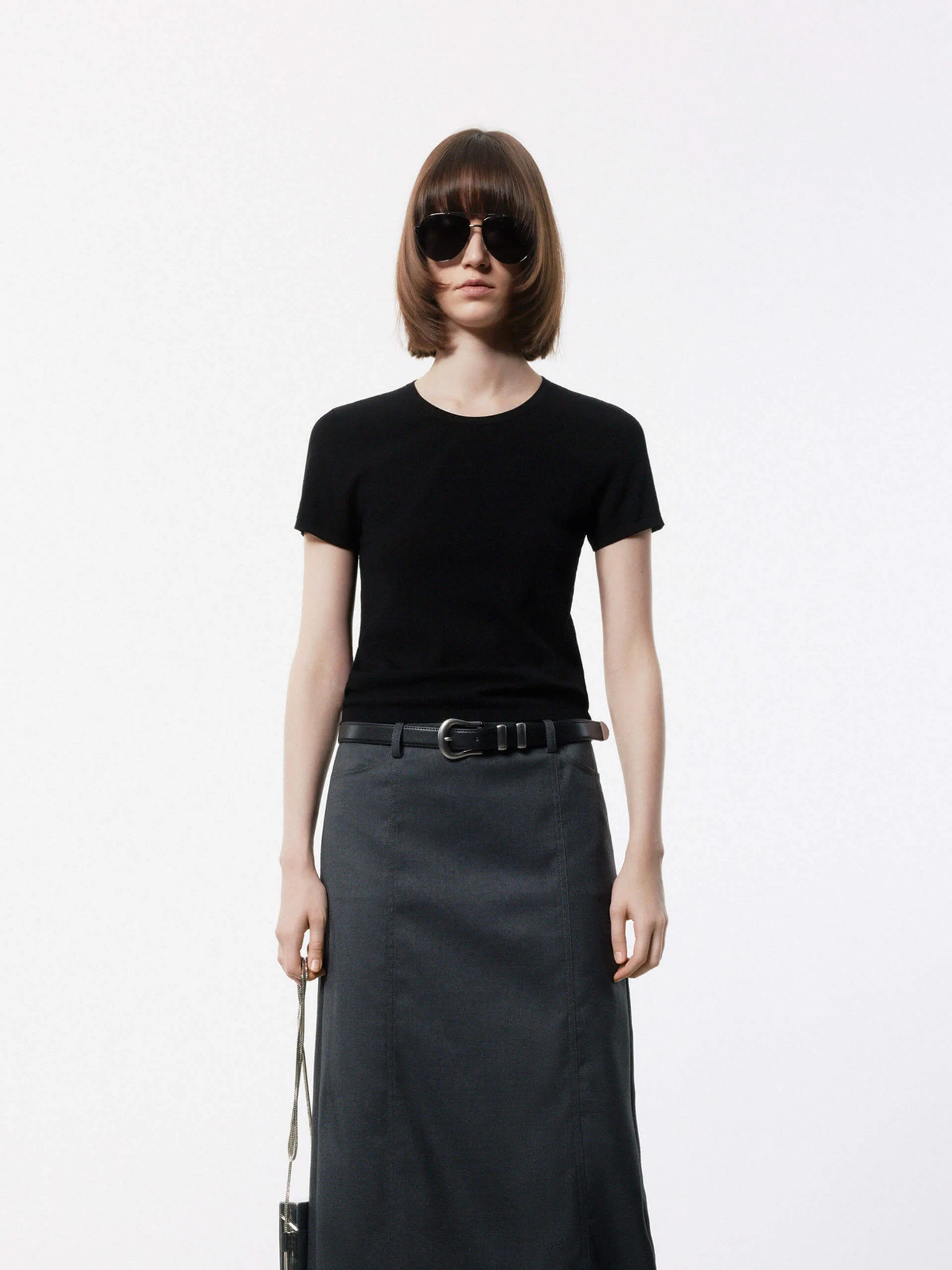 Flatlock stitching Compact Travel Design Crew Neck Knitted Top