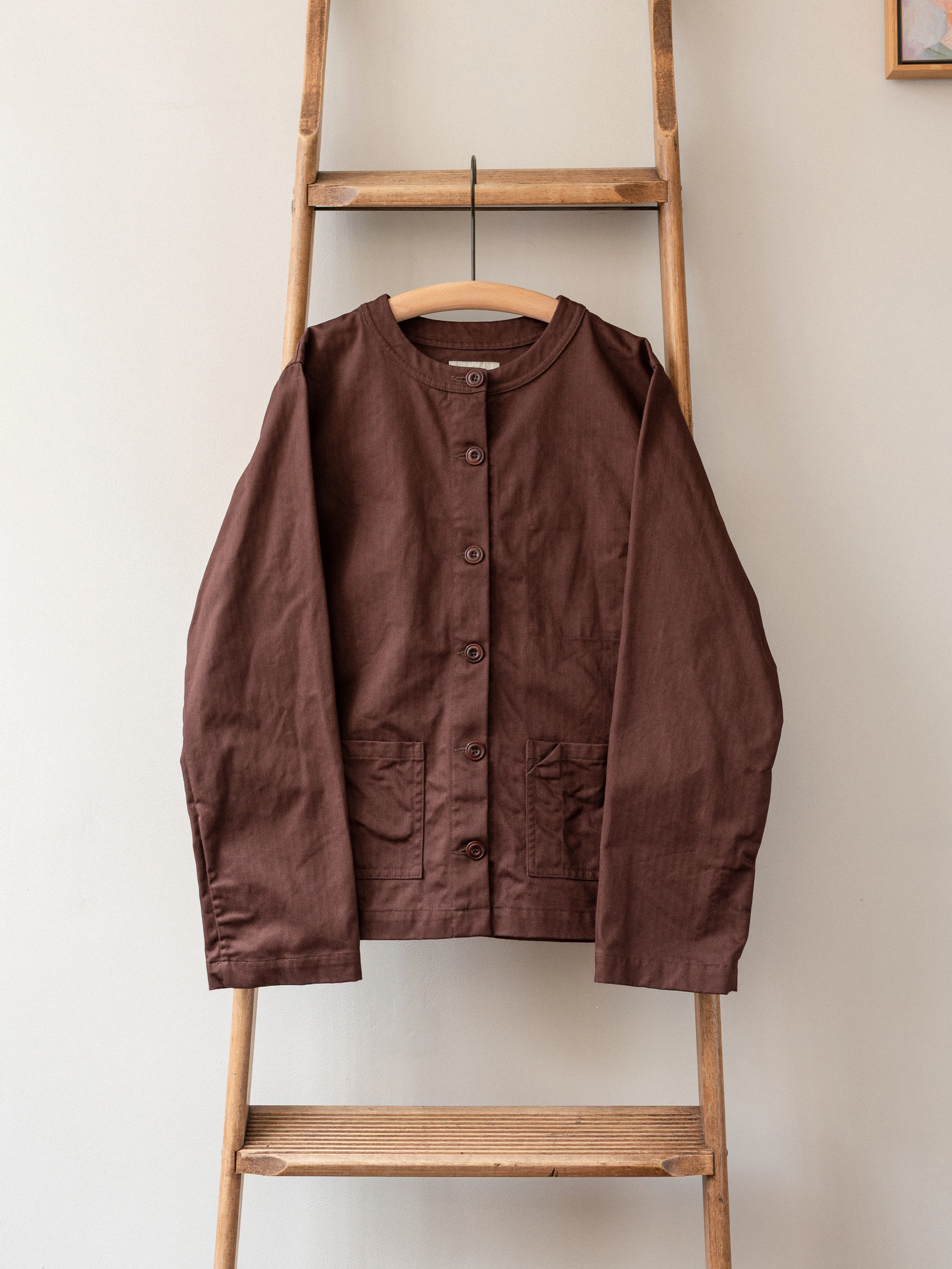Crewneck Work Jacket / Cotton Herringbone Chestnut snap closure