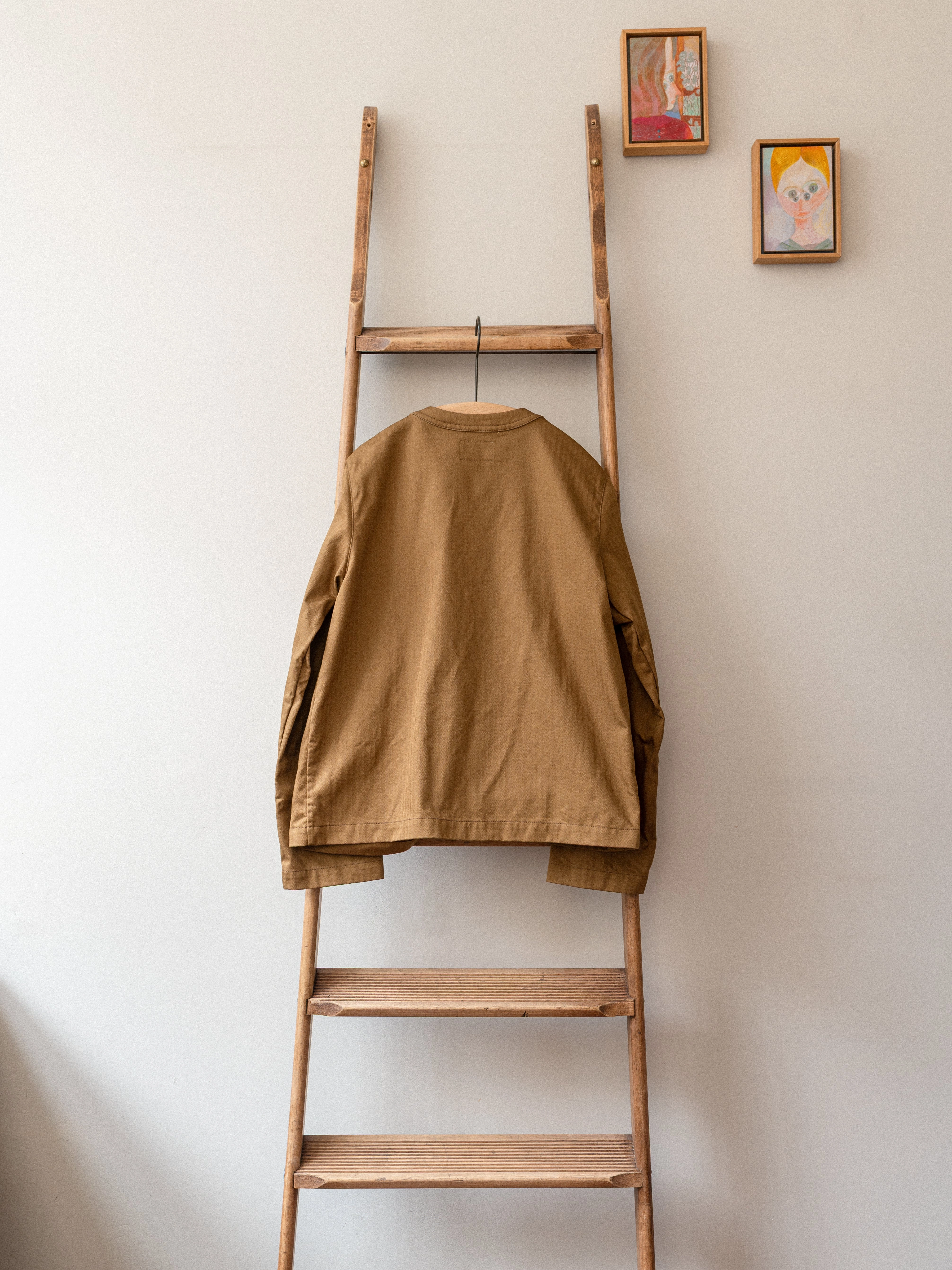Magnetic Closure Crewneck Work Jacket / Cotton Herringbone Tobacco