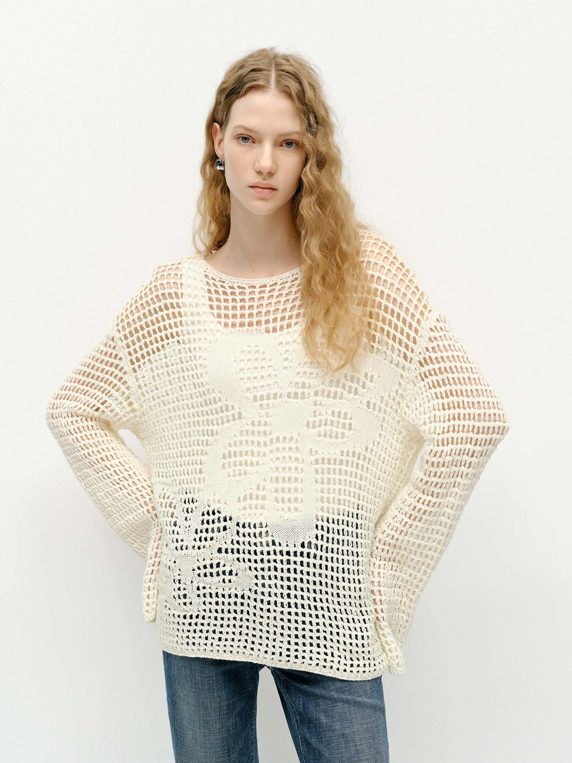 Natural Fiber Blend Winter Layer Crochet Cotton Sweater