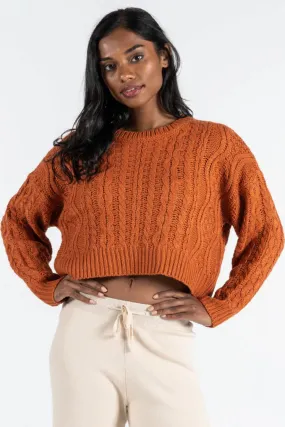 Crop Cable Knit Sweater Chill Mode Breathable mesh panel