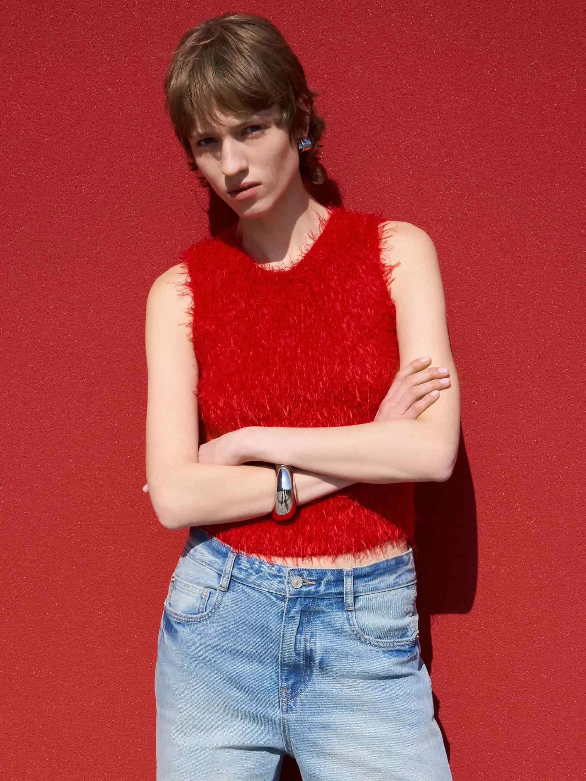 Comfy Winter Wear Cropped Fuzzy Knit Tank