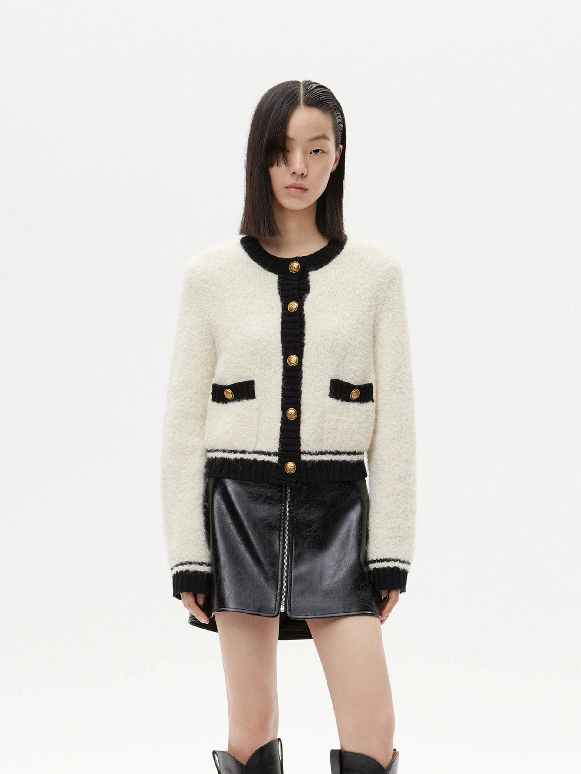Cropped Boucle Knit Cardigan Layer Comfort