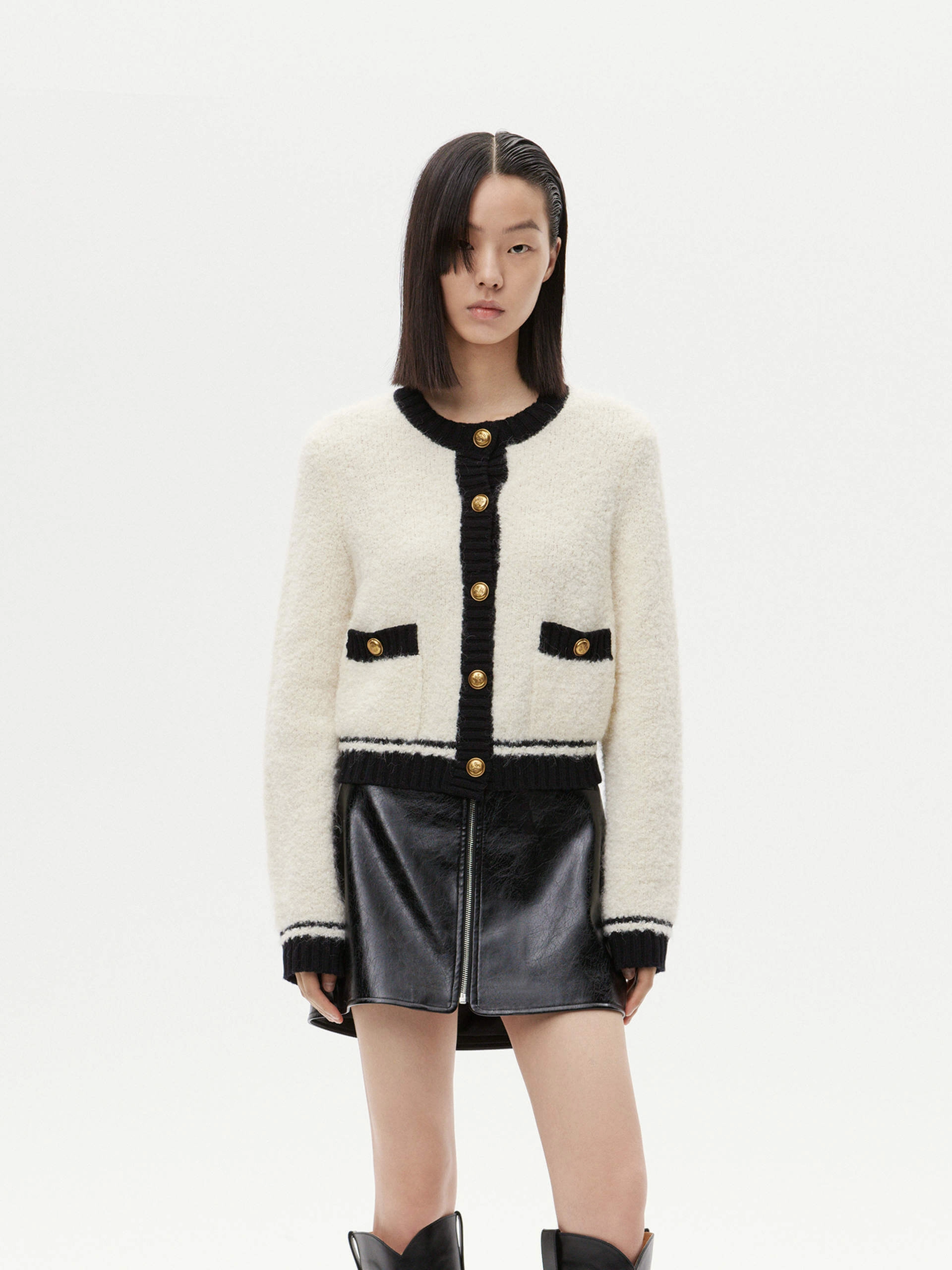 Antibacterial Finish Essential Wear Cropped Boucle Knit Cardigan