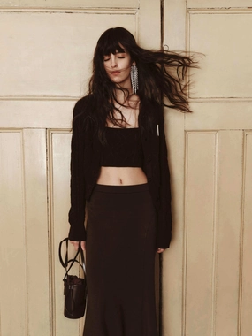 Flatlock Seam Construction Cropped Cable Knit Cardigan Set