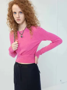 Cross Front Ribbed Knit Top Breathable Textured Fabric Breathable Waistband