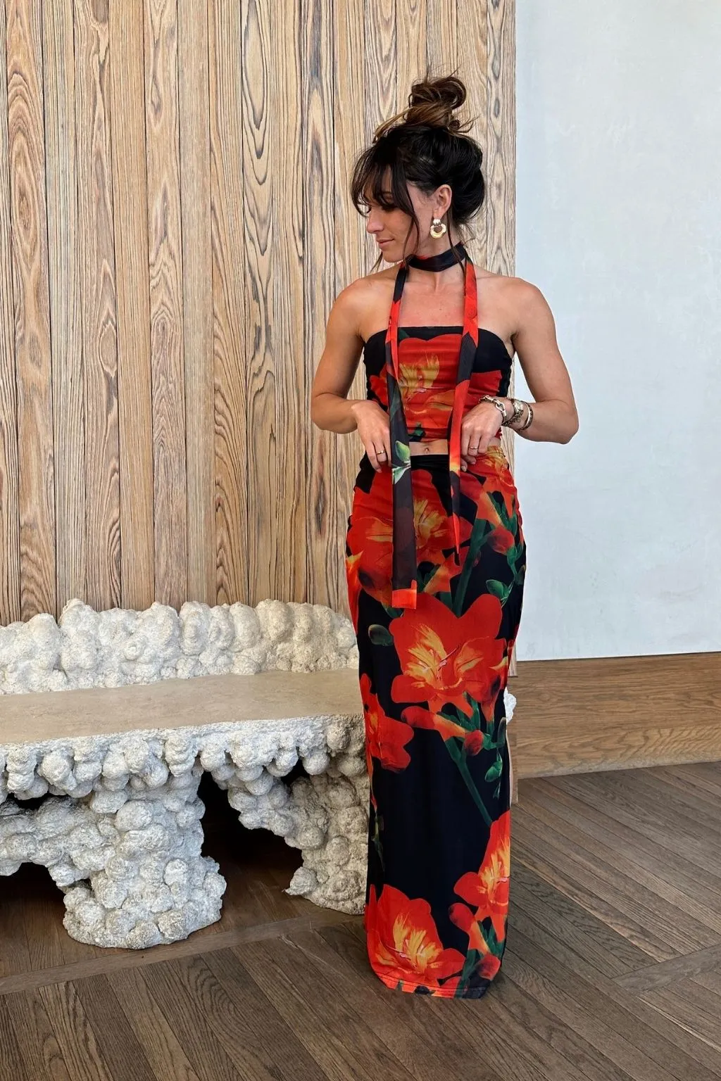 Amour Floral Strapless Scarf Top Gym Wear