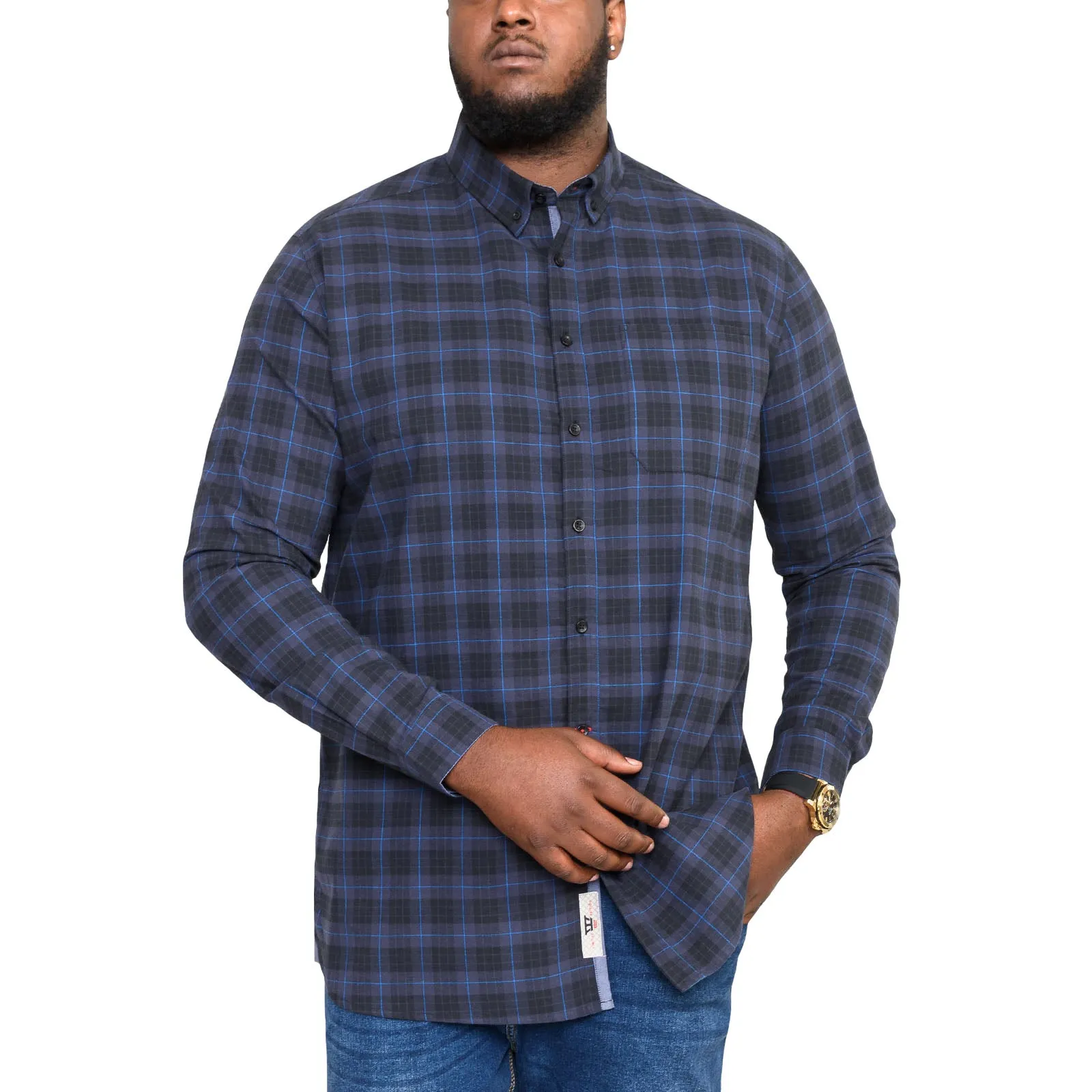 Duke D555 Mens Dovercourt Big & Tall Button Down Collar Check Shirt - Blue Geometric Design