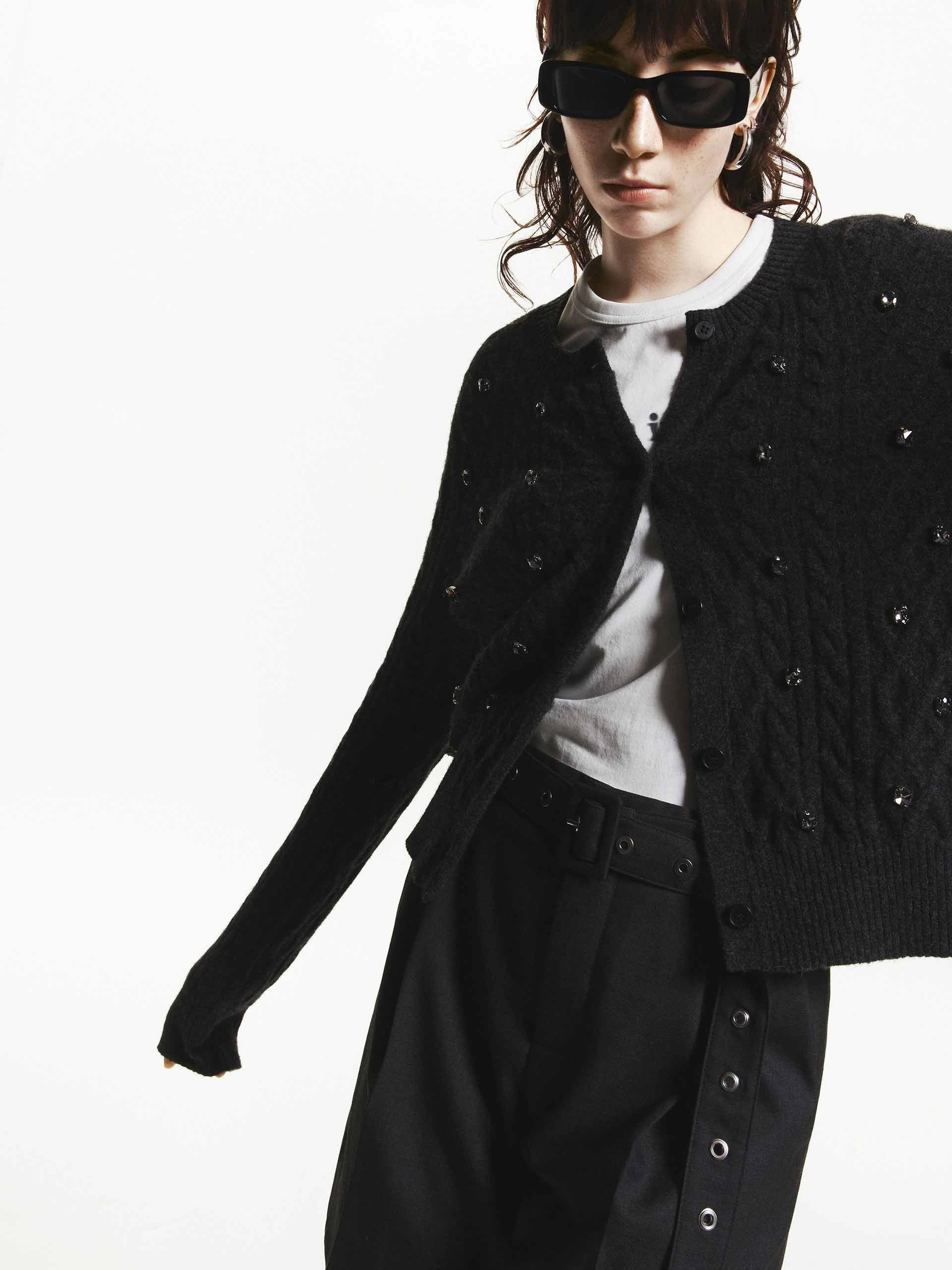 Crystal Decoration Cable Cardigan Durable Stitching