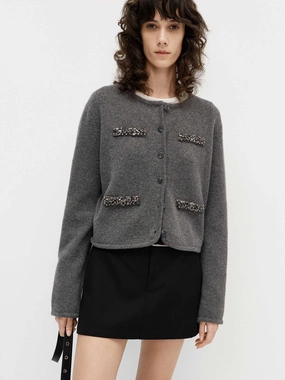 AntiStatic Yarn Street Casual Style Crystal Detail Cropped Jacket