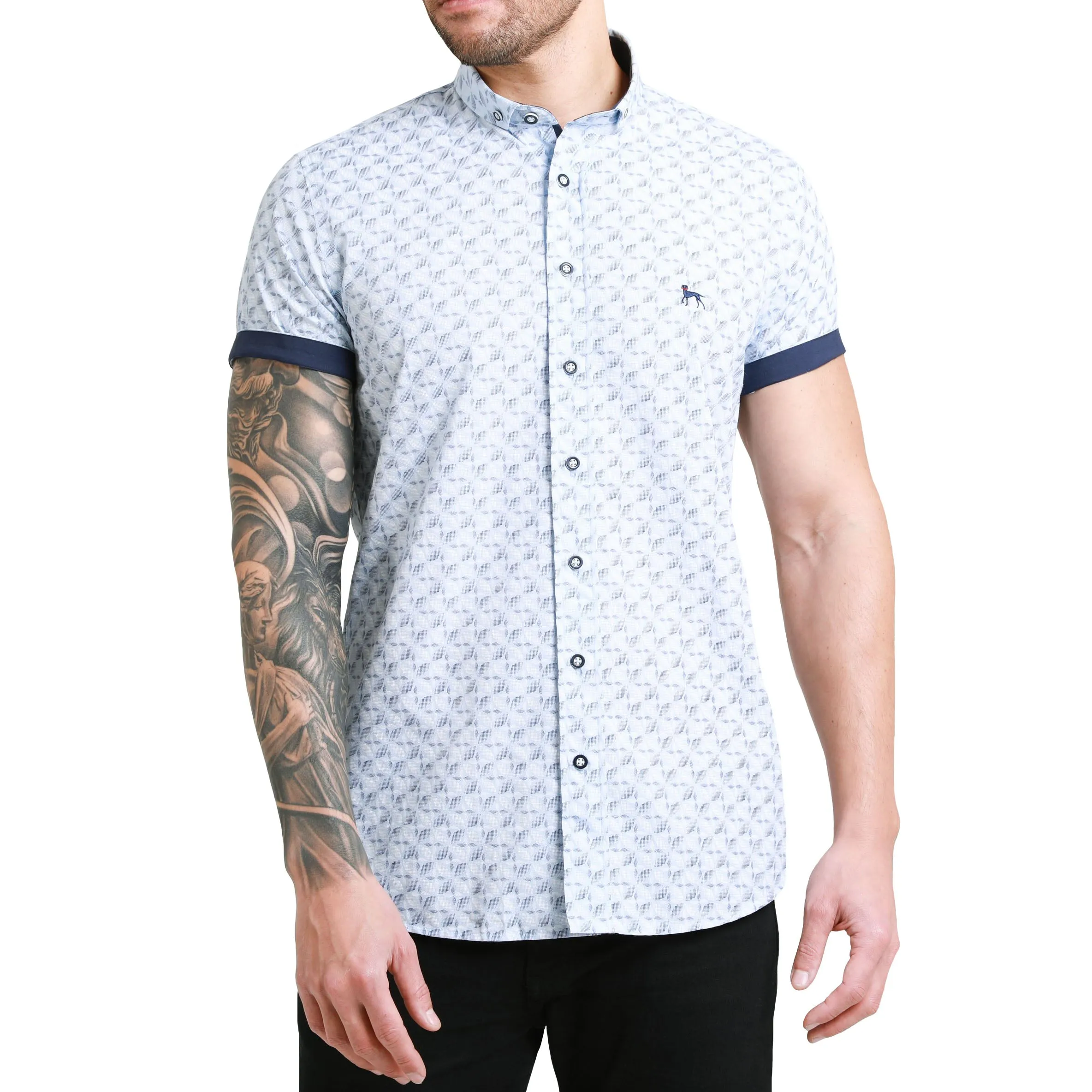 Casual Friday Smart Casual Bewley Ritch Mens Cinco Big Tall Geo Print Shirt - Sky