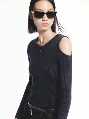 Knitted Look Cut Shoulder Knitted Sweater