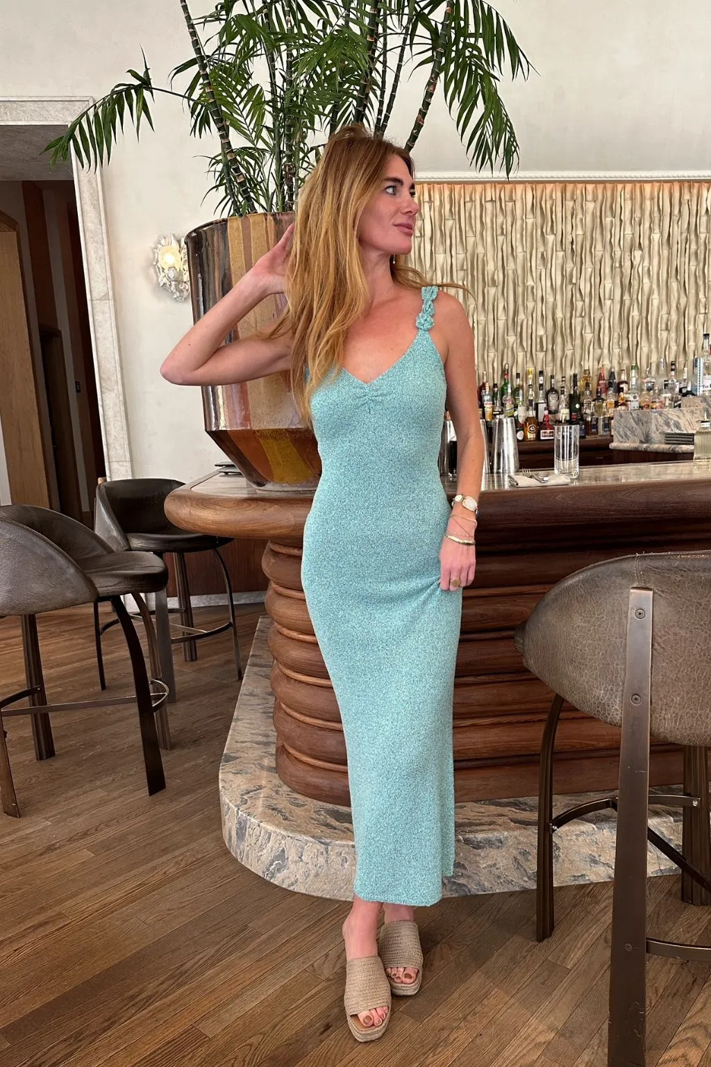Cyrus Blue Knit Maxi Dress Soft Stitch
