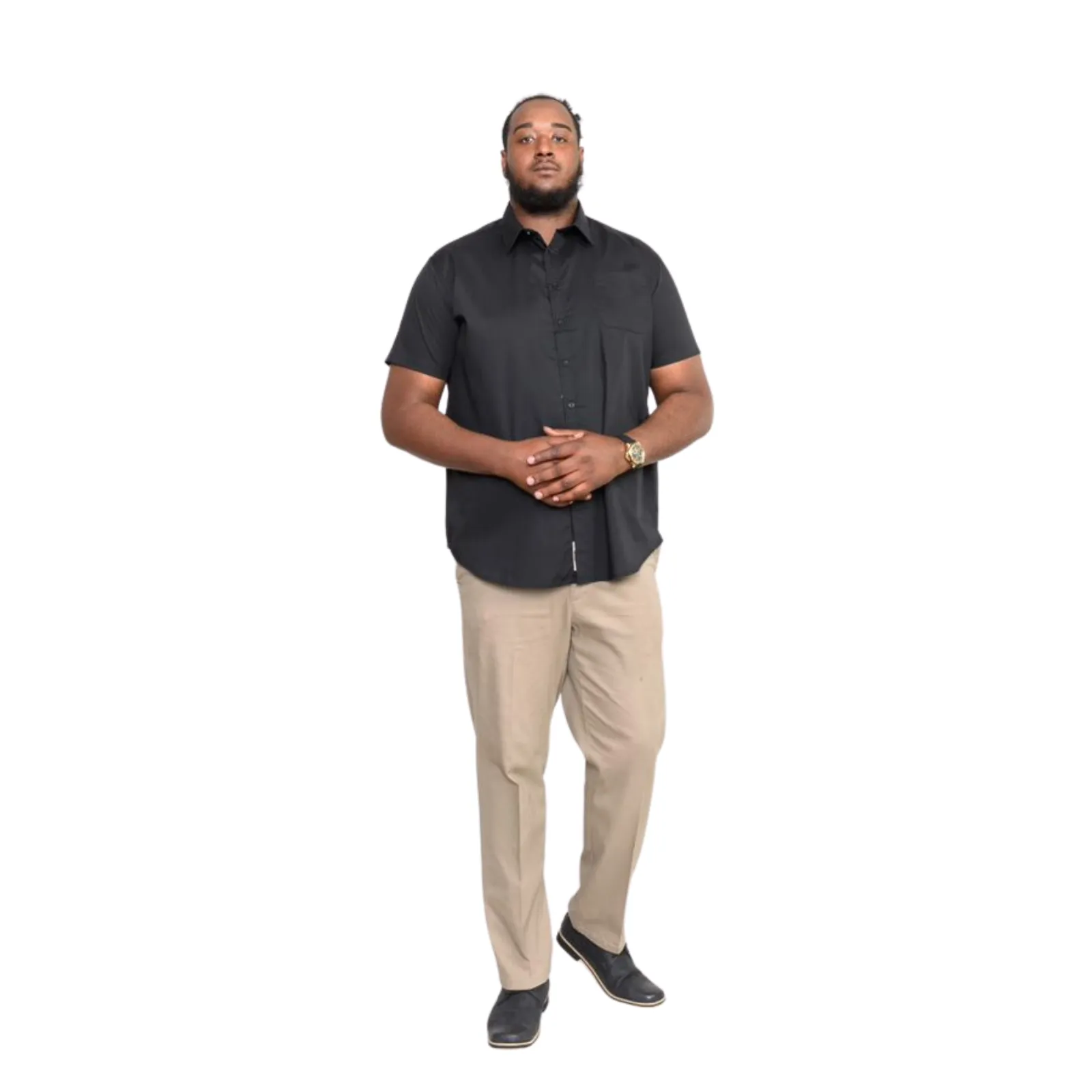 D555 Mens Aeron Big & Tall Kingsize Easy Iron Short Sleeve Shirt - Black Flexible Material