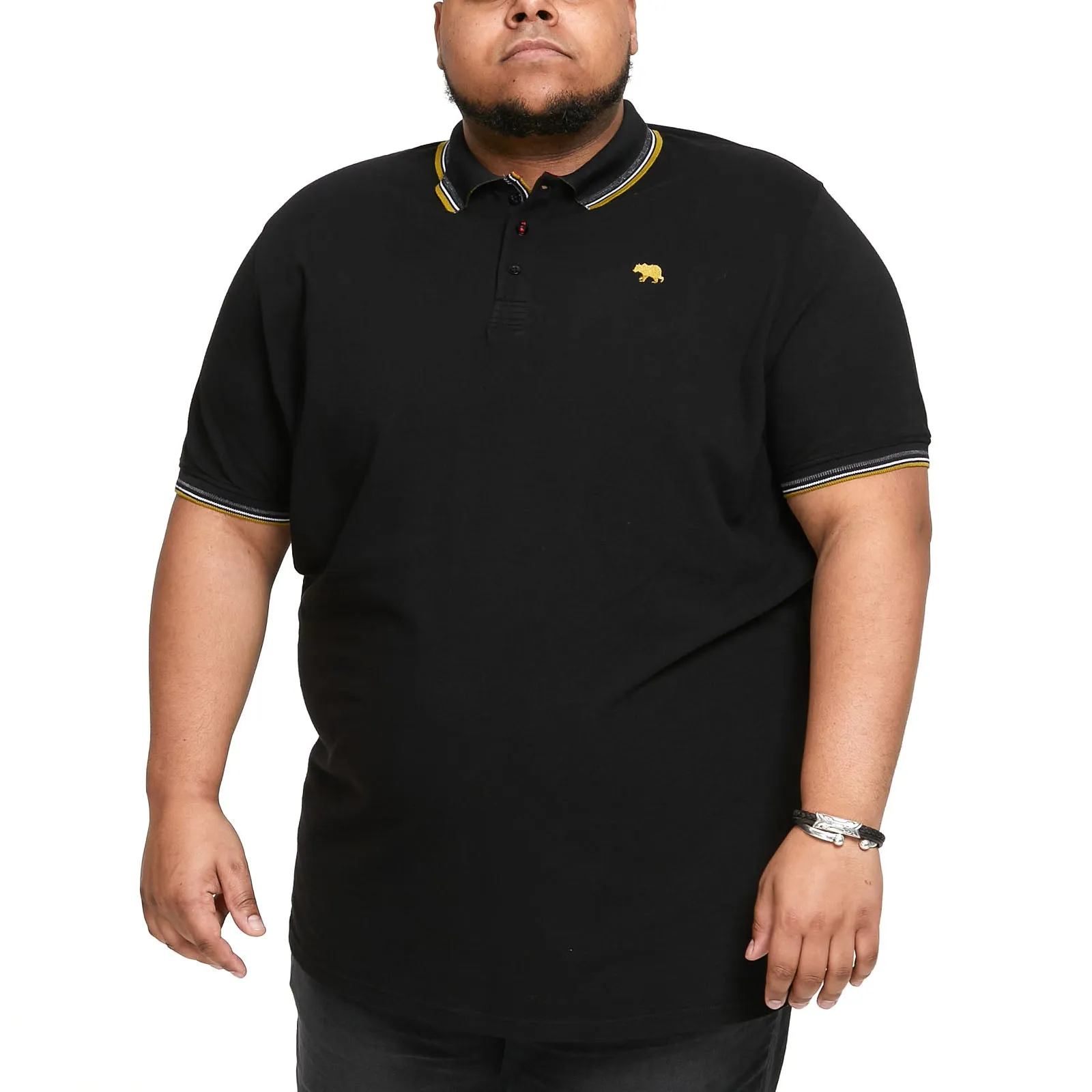D555 Mens Benjamin Big & Tall Short Sleeve Tipped Pique Polo Shirt Top Elegant Fit Relaxed Neckline