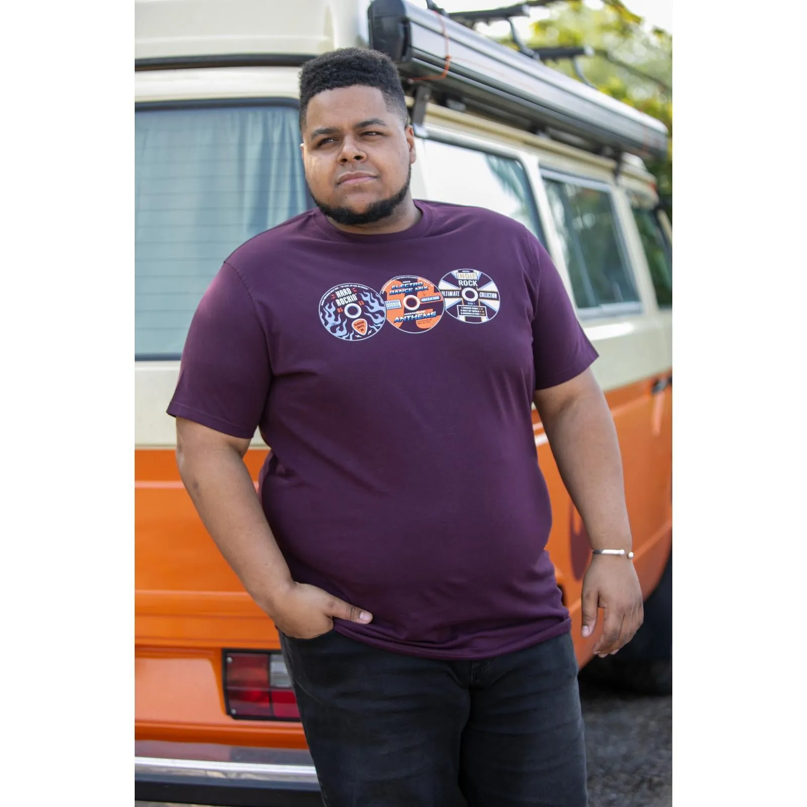 D555 Mens Gibbs Big & Tall Vintage CD's Print Short Sleeve T-Shirt BreathableMoistureBarrier Organic Cotton Blend
