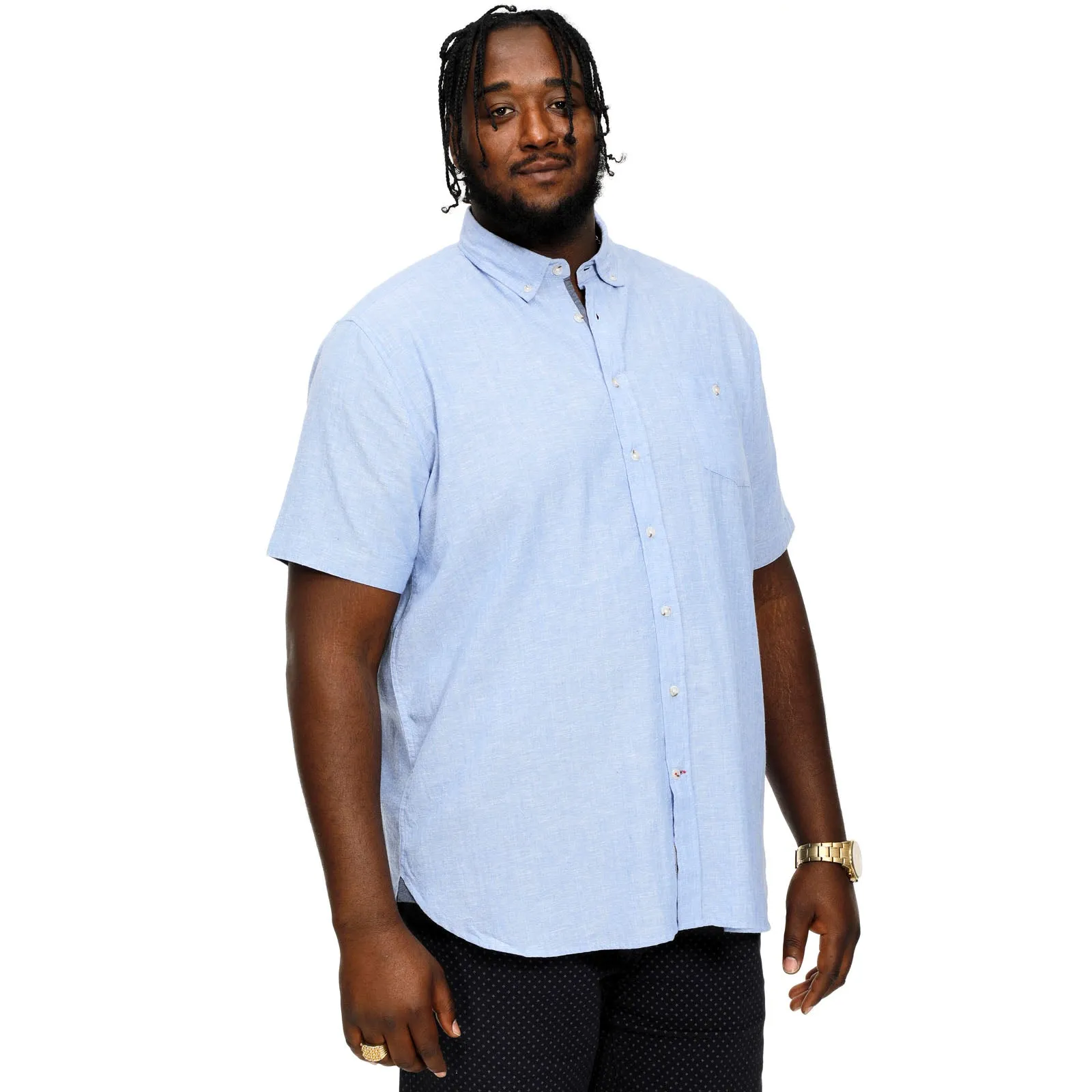 D555 Mens Hazelwood Big & Tall Linen Mix Woven Short Sleeve Shirt - Blue Ombre look