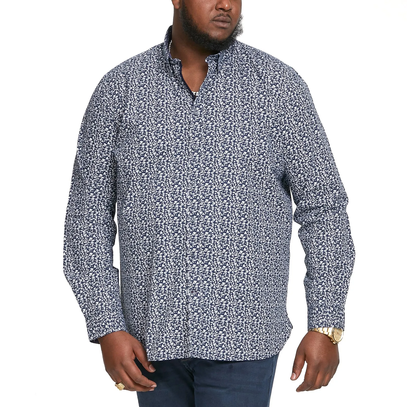 D555 Mens Larry Big & Tall Long Sleeve Button Down Denim Shirt - Grey Handcrafted Detail Smart Casual