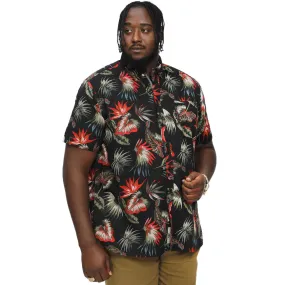 D555 Mens Lennox Big & Tall Hawaiian Print Short Sleeve Shirt - Black Eye-Catching Pattern