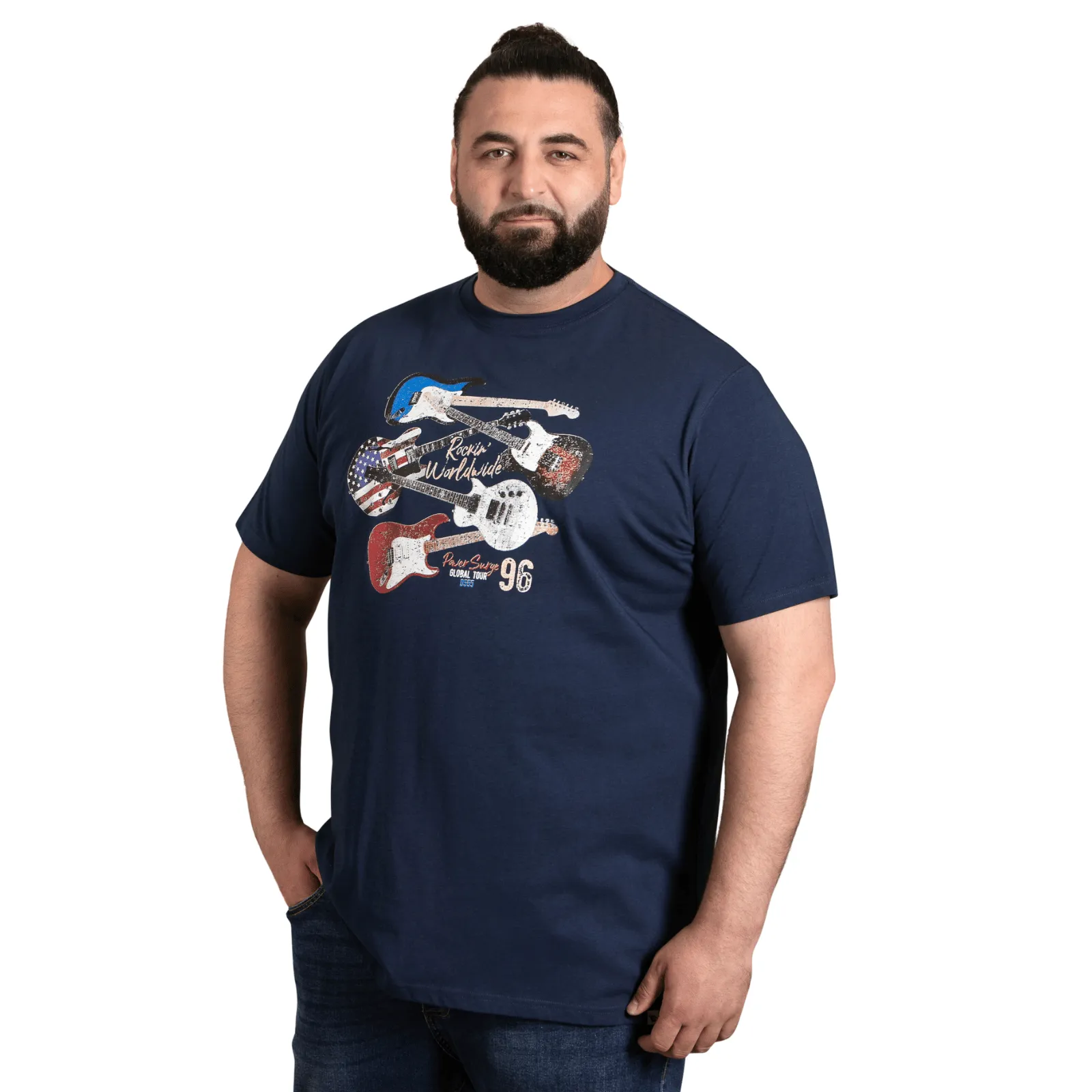 Ergonomic Fit Design D555 Mens Liverpool Big & Tall Guitar Print Short Sleeve T-Shirt