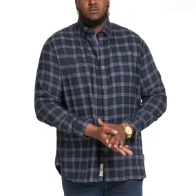 Non-Iron Subtle patterns D555 Mens Luton Big & Tall Long Sleeve Flannel Check Denim Shirt - Navy