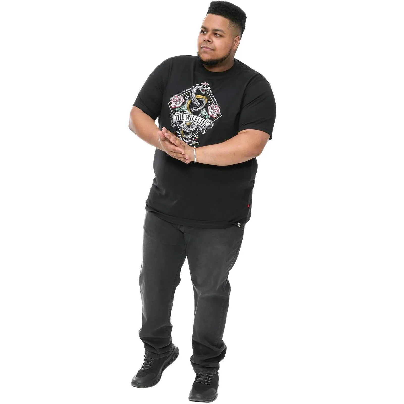 FourWayStretchFabric D555 Mens Malcom Big & Tall Snake And Roses Print Short Sleeve T-Shirt