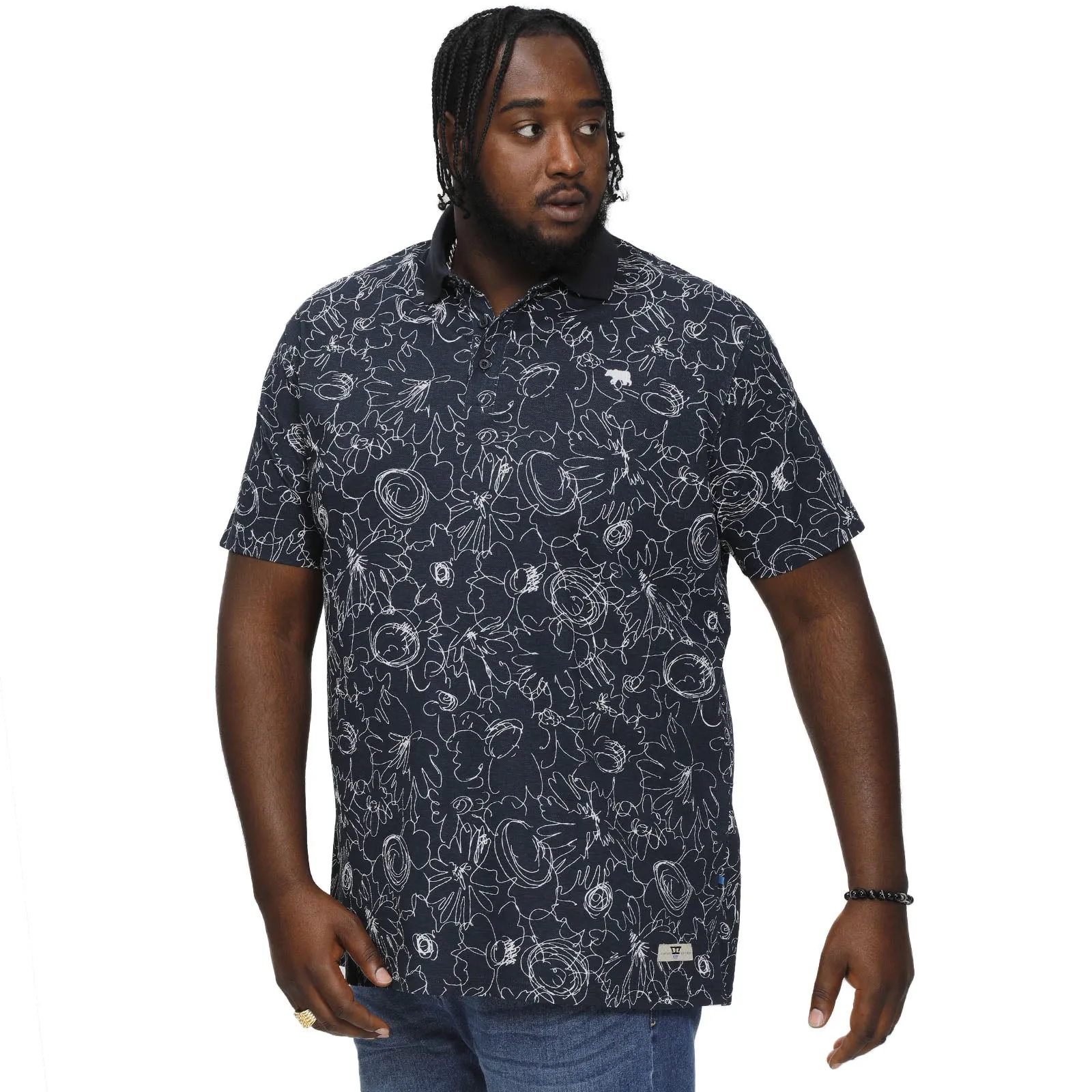 Summer Fashion Seamless Sides D555 Mens Roland Big Tall Kingsize All Over Abstract Print Shirt- Navy